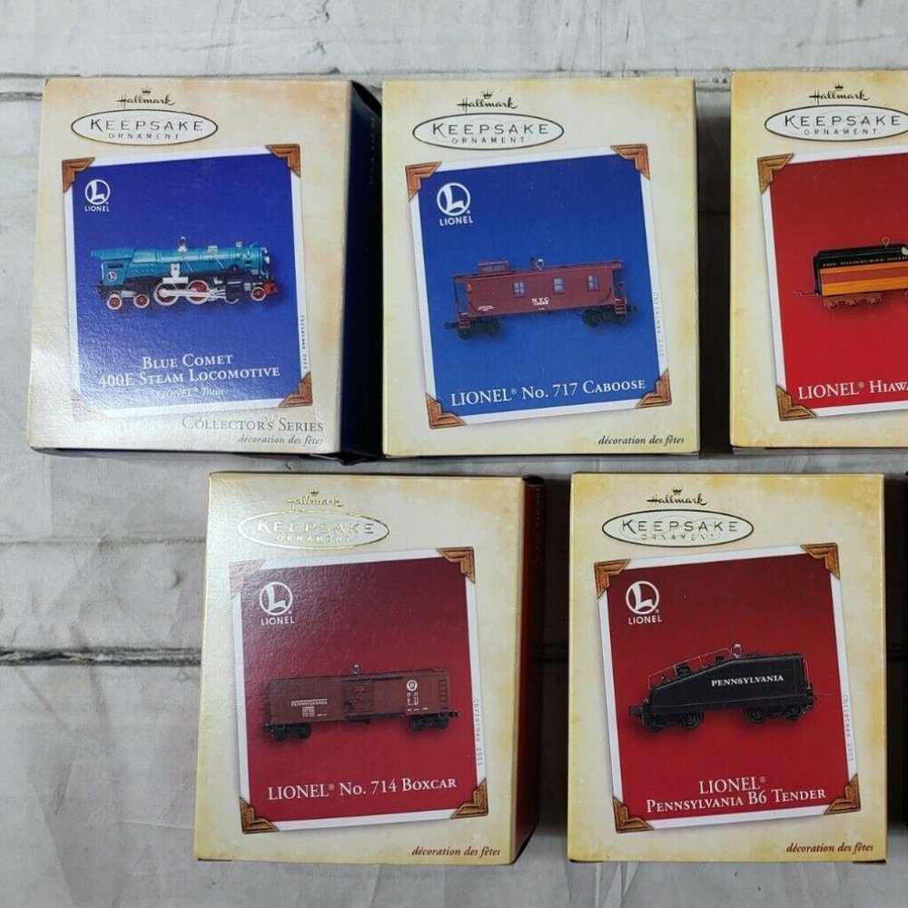 Lot of 7 Hallmark Keepsake LIONEL Train Christmas Ornaments NIB